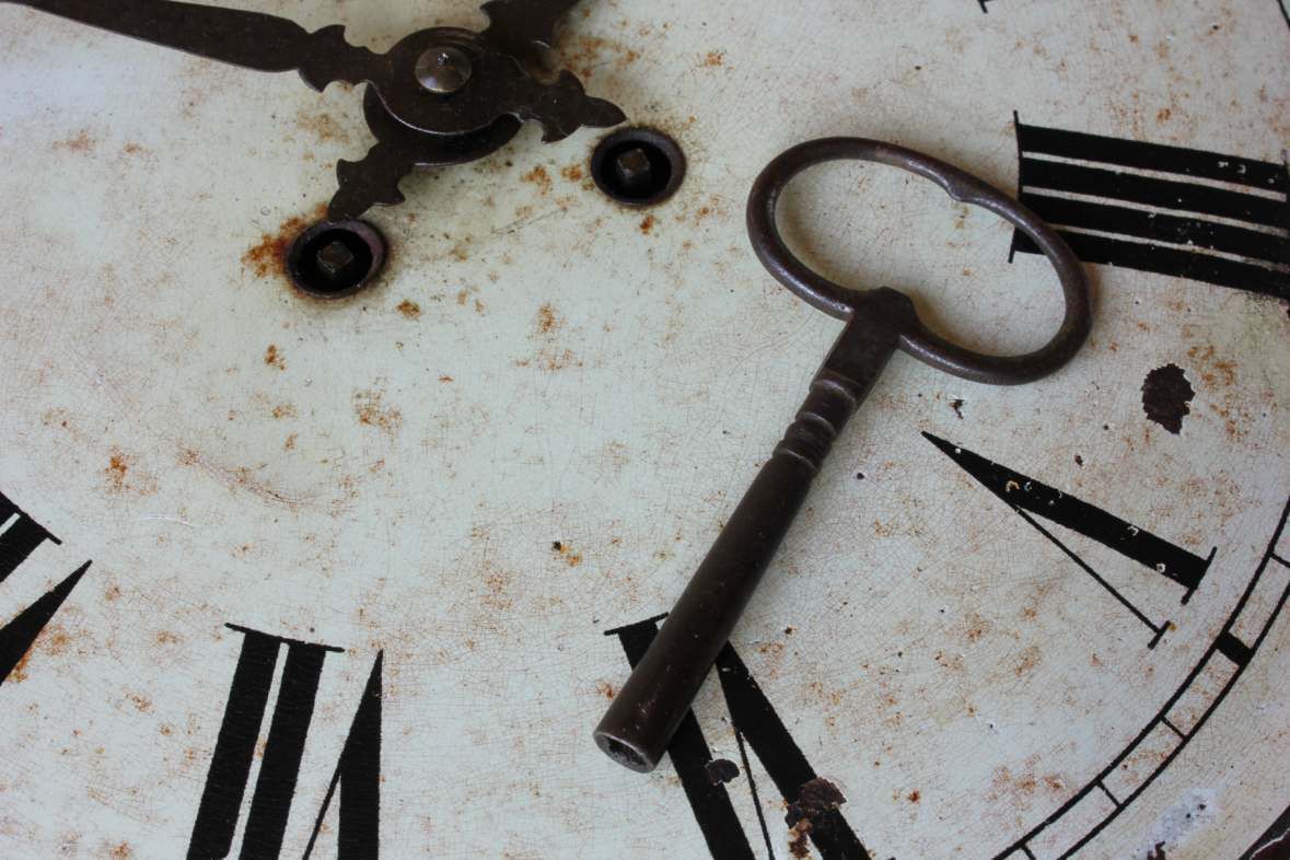 photo for sale French Aesthetic Toleware Wall Clock. Large Green Metal Country House.