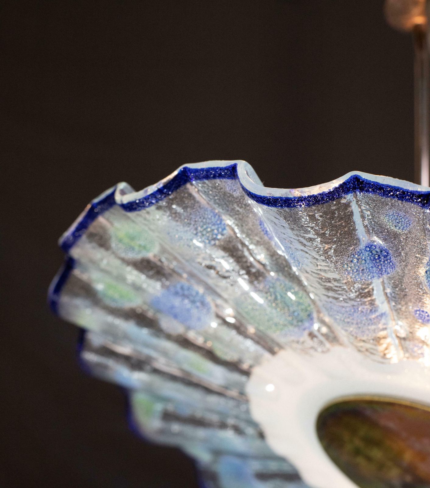 Blue Murano Glass Pendant In The Shape Of A Fan, 1970s photo vintage