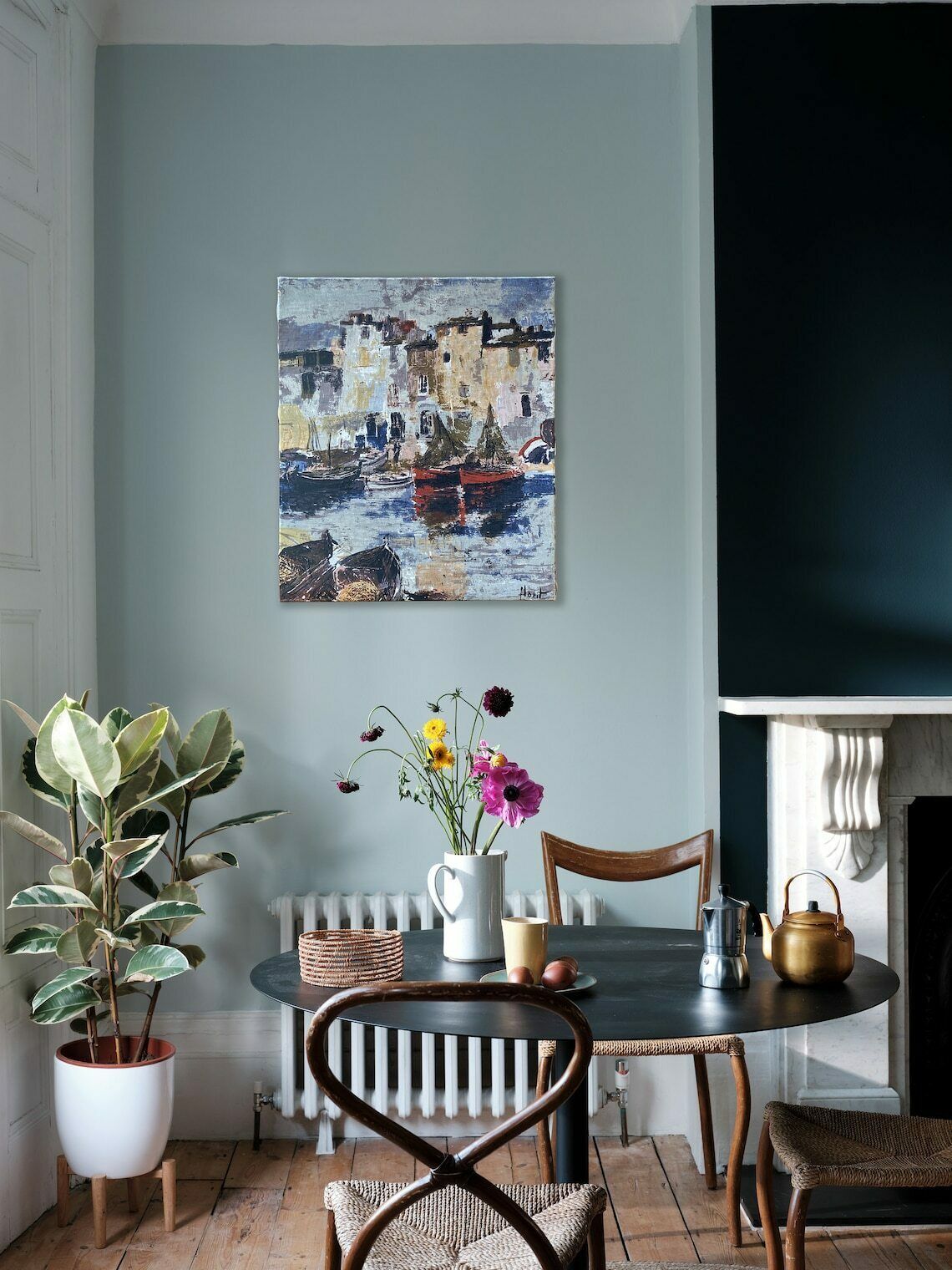 photo furniture Mid 20th Century Continental School  Boats In Harbour  Signed Florit