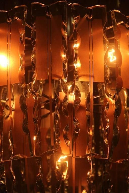 photo furniture Pair Of Chandelier Curved Glass, 1970s,Crystall,Steel, Italian Design Chipped