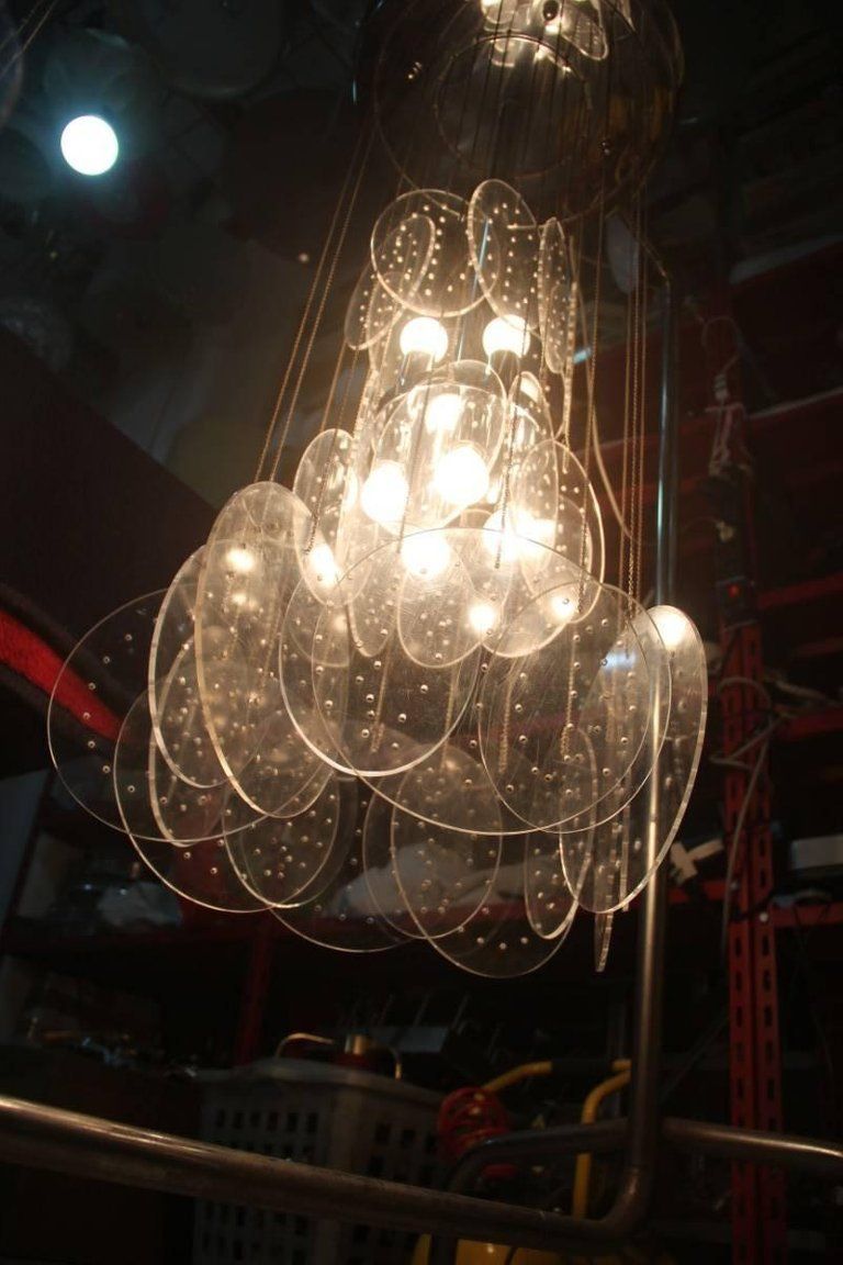 Pair Of Chandeliers Plexiglass And Metal Chrome Italian Design 1970 Pop Art photo Lighting