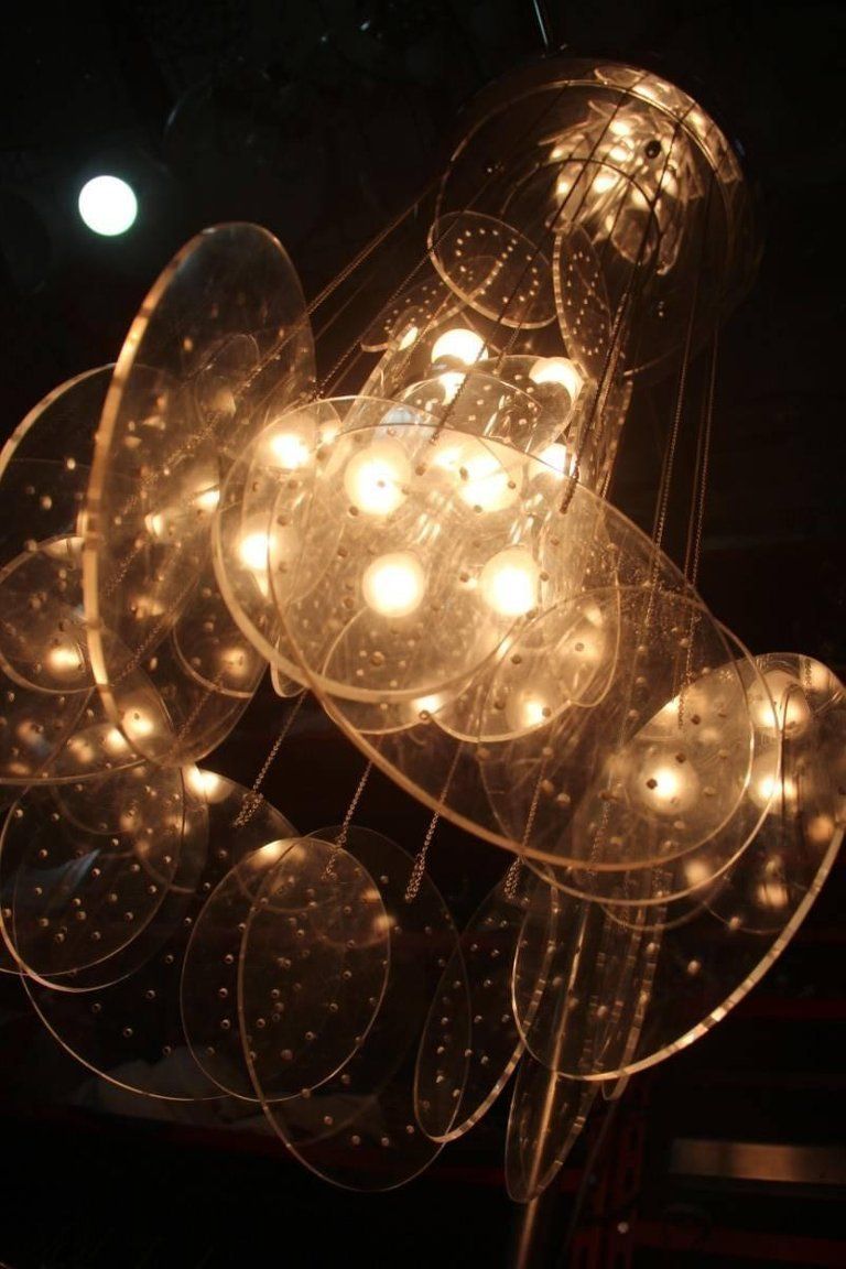 Pair Of Chandeliers Plexiglass And Metal Chrome Italian Design 1970 Pop Art photo vinterior