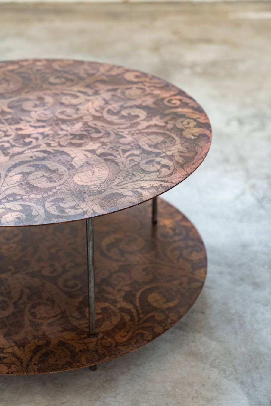 Round Coffee Table For Living Room, Metal With Screen Printed Decoration, Line Style, 1990 photo Furniture