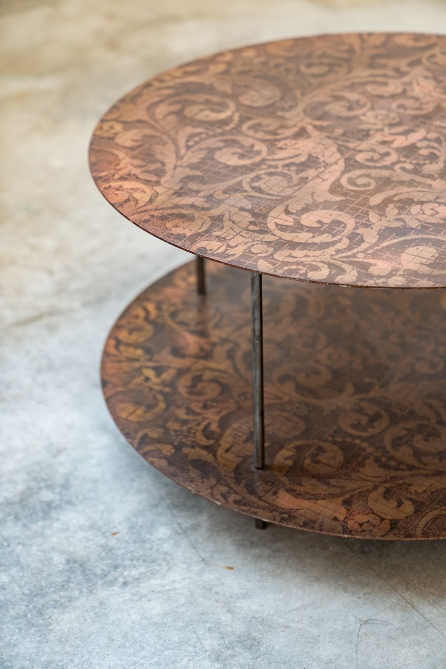 Round Coffee Table For Living Room, Metal With Screen Printed Decoration, Line Style, 1990 photo buy
