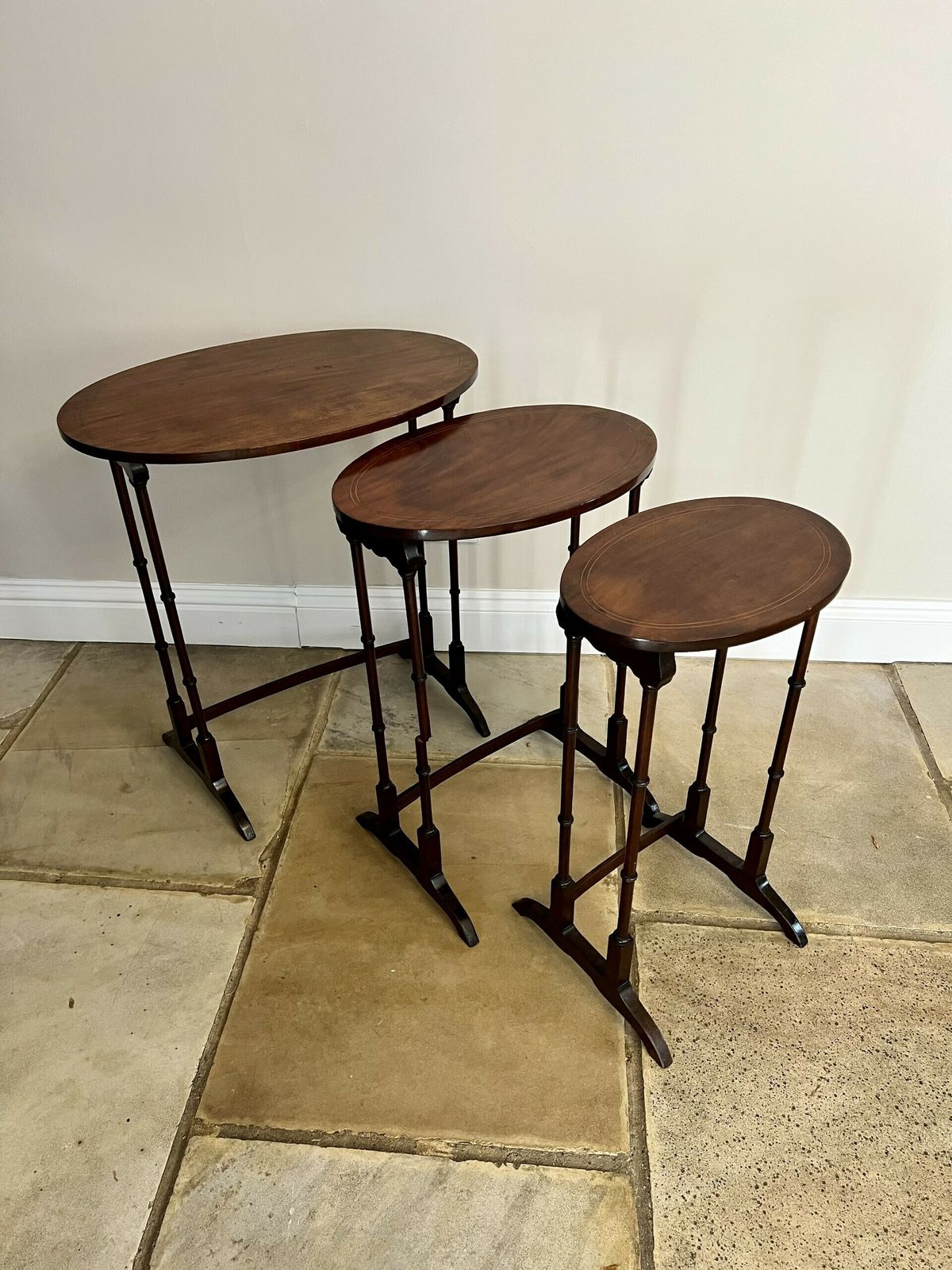 Edwardian Quality Mahogany Inlaid Nest Of Three Tables photo Furniture