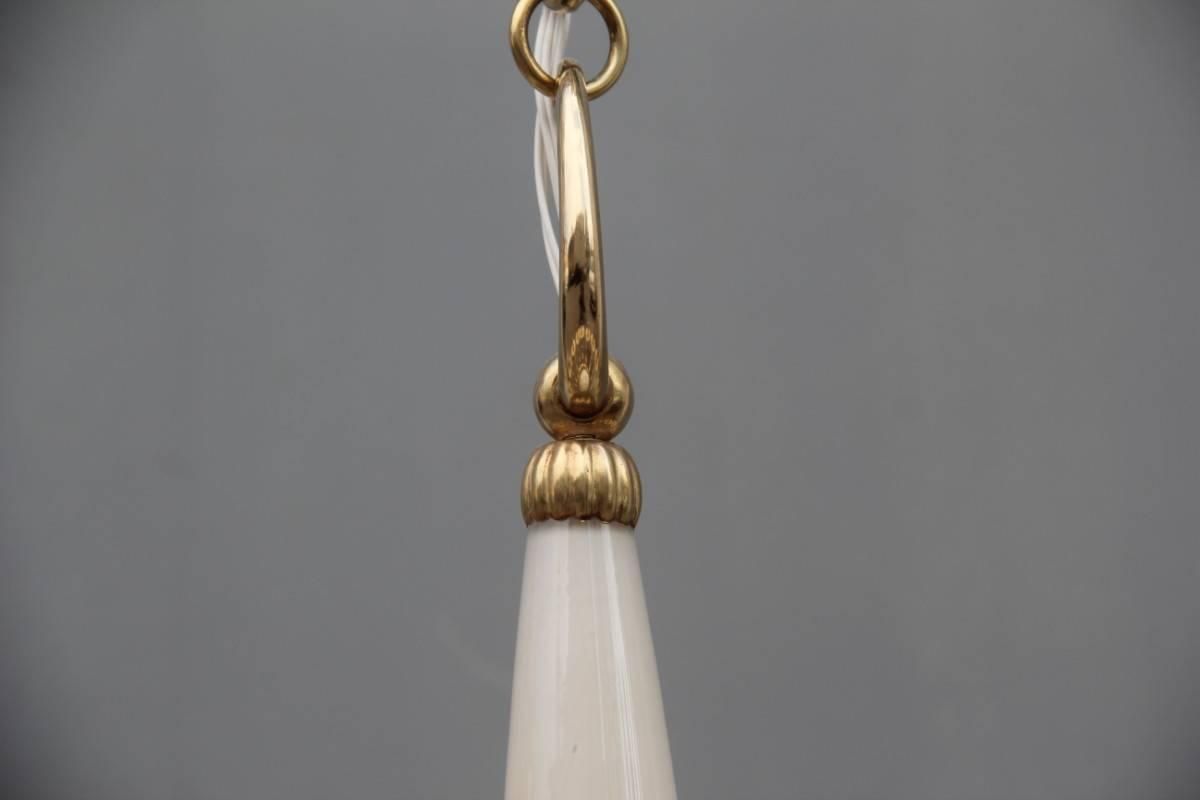 Elegant Chandelier In Opal Glass And 1950s Italian Design Brass photo vinterior