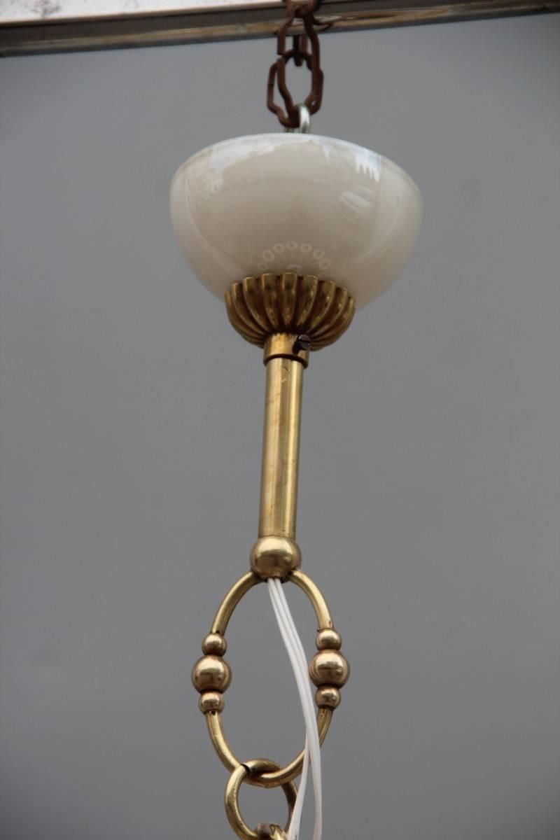 Elegant Chandelier In Opal Glass And 1950s Italian Design Brass photo buy