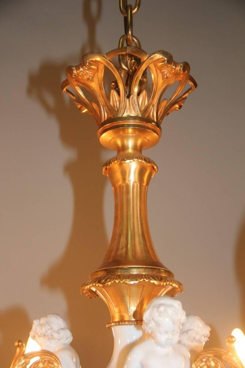 photo for sale Elegant And Luxurious Chandelier 1970 Tiche Porcelain 24 Carat Gold Bronze