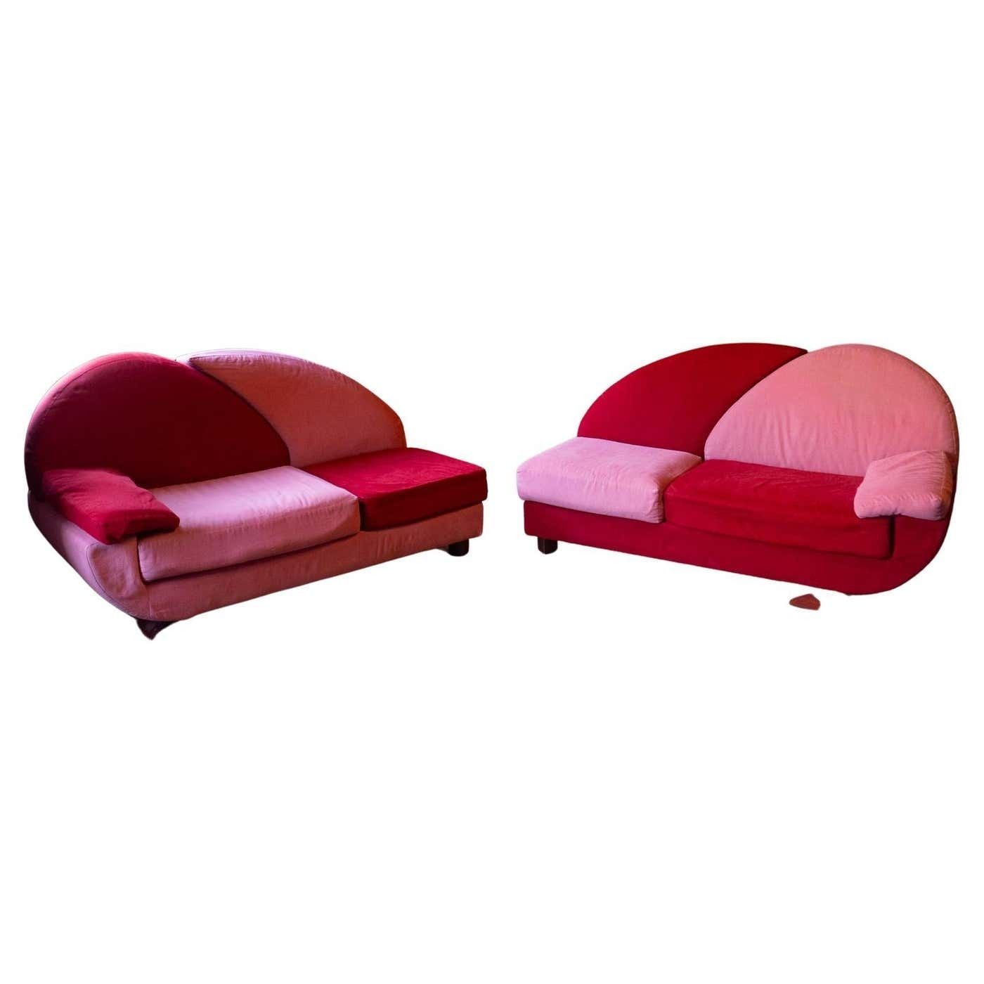 Post Modern Pink And Red Alcantara Sofas, Italy, 1980s photo furniture