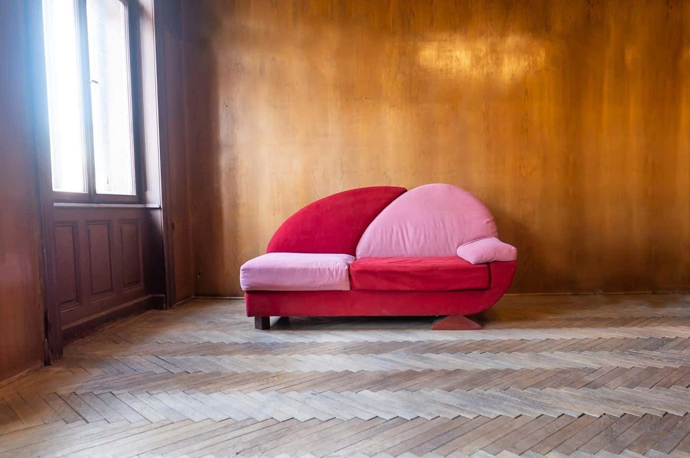 photo for sale Post Modern Pink And Red Alcantara Sofas, Italy, 1980s