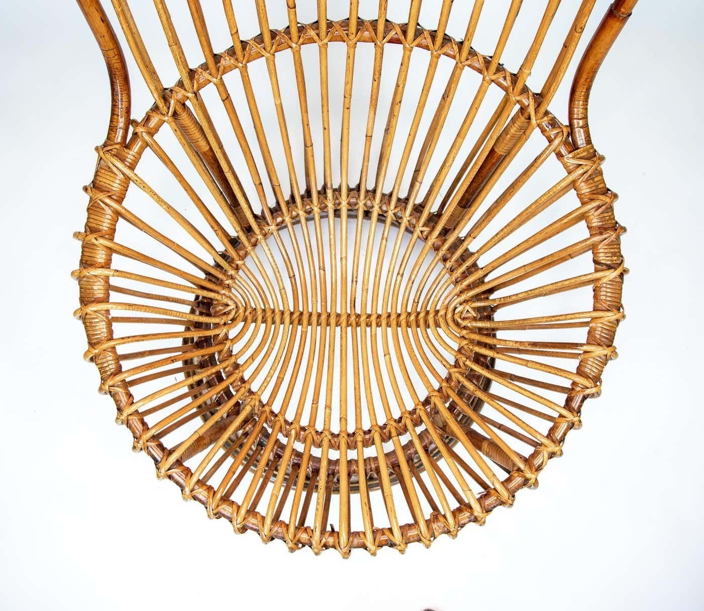 Mid Century Modern Outdoor Lounge Chair Made Of Wicker In The Style Of Franco Albini, Italy 1950s photo 1400.0