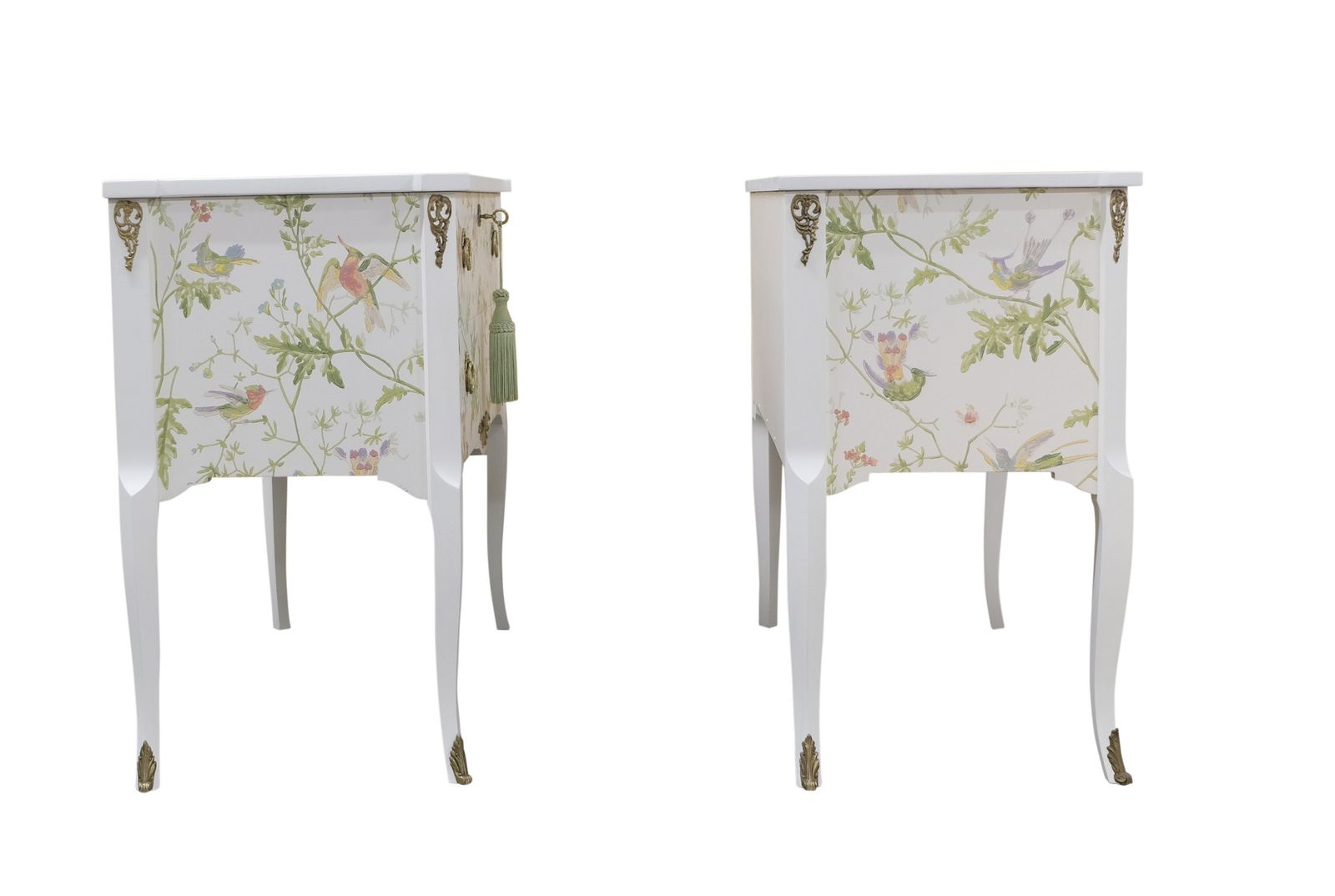 Pair Of Louis XV Style Chest With Floral Design And Marble Top photo Furniture