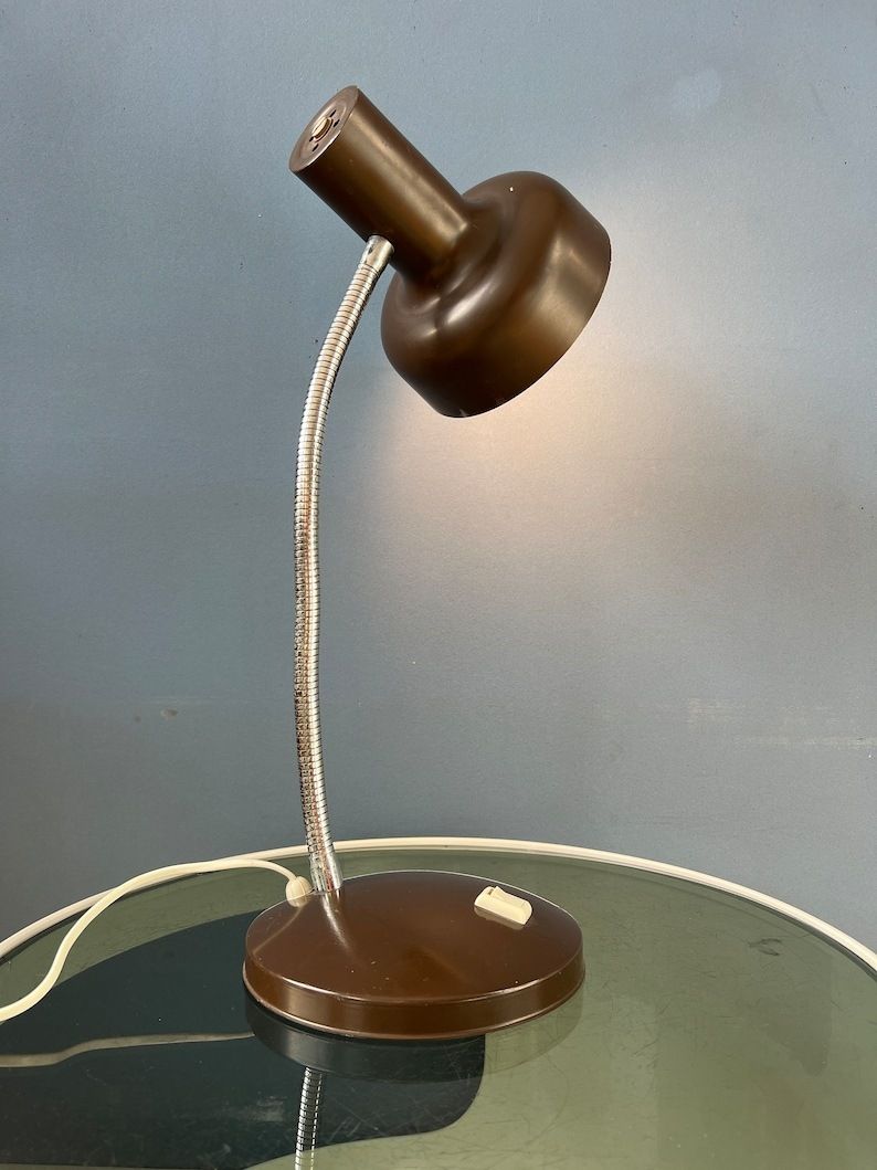 Vintage Space Age Tafellamp Met Flexibele Arm In Bruin photo for sale