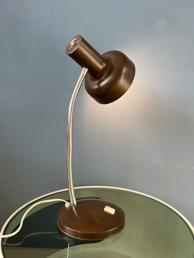 Vintage Space Age Tafellamp Met Flexibele Arm In Bruin photo Verlichting
