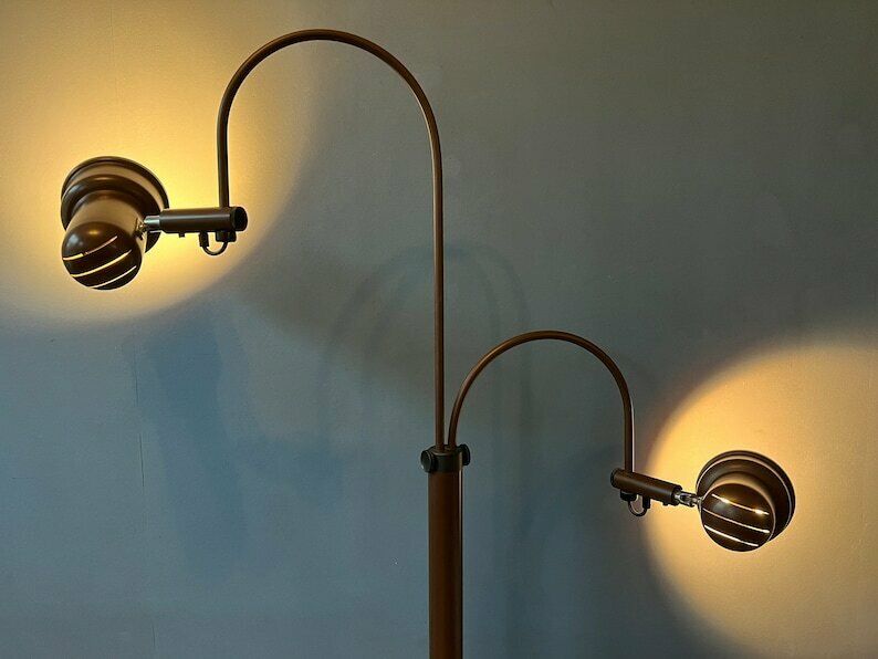 Mid Century Bruine Gepo Double Arc Cone Vloerlamp