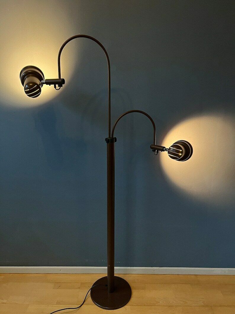 Mid Century Bruine Gepo Double Arc Cone Vloerlamp photo furniture