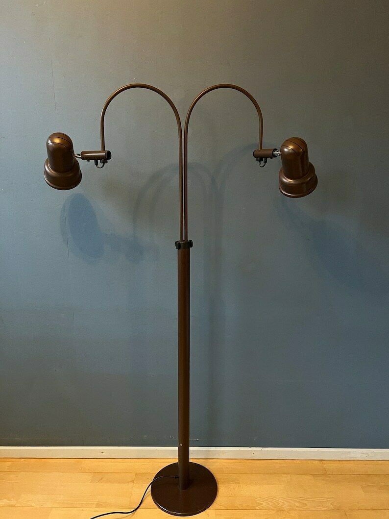 Mid Century Bruine Gepo Double Arc Cone Vloerlamp photo vinterior