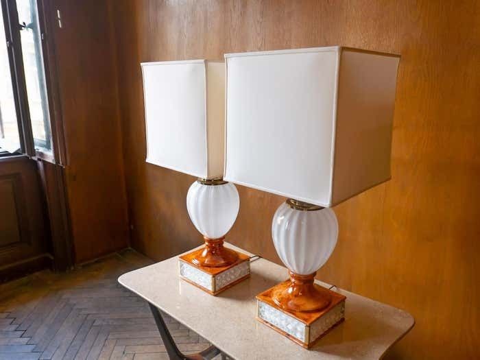 Hollywood Regency Tommaso Barbi Table Lamp, Ceramic, Murano Glass, Italy 1970s photo Lighting