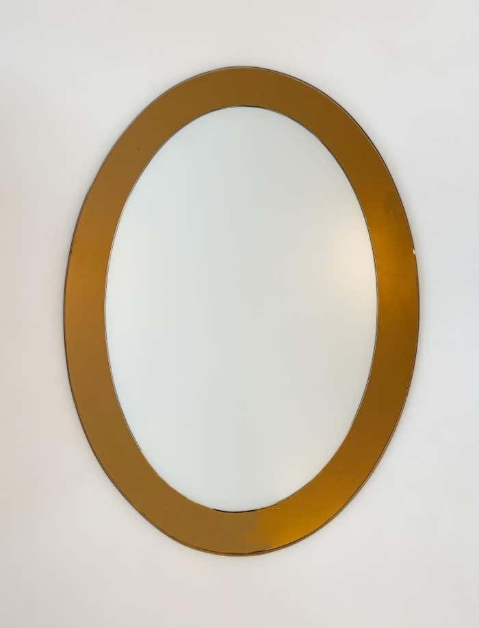 Brown Oval Glass Wall Mirror, Mid Century Modern, Italy, 1970s photo furniture