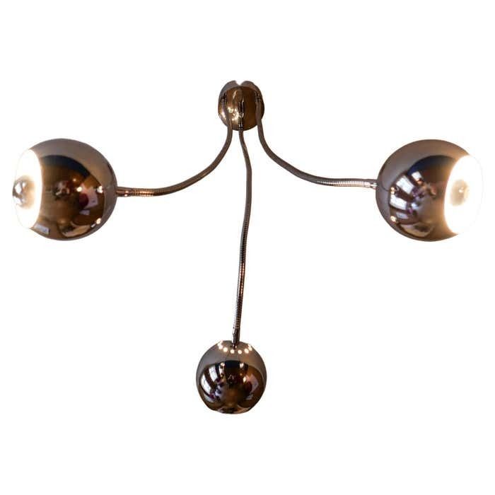 Space Age Pendant Lamp With Three Arms Made Of Chrome By Goffredo Reggiani, Italy 1970s