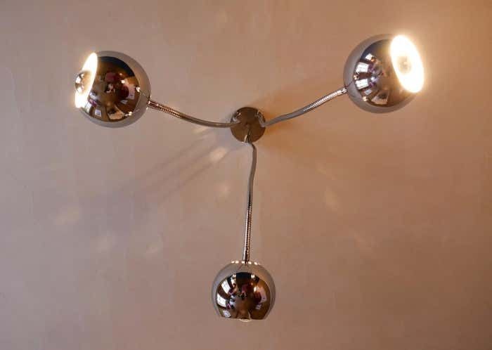 Space Age Pendant Lamp With Three Arms Made Of Chrome By Goffredo Reggiani, Italy 1970s photo vinterior