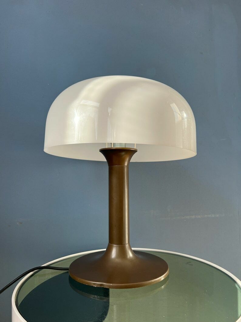 Brown And White Space Age Mid Century Mushroom Table Lamp photo vinterior
