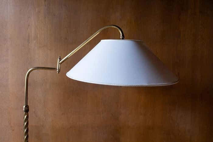 photo vinterior Mid Century Modern Brass Marble Adjustable Arm Floor Lamp, Italy 1950s