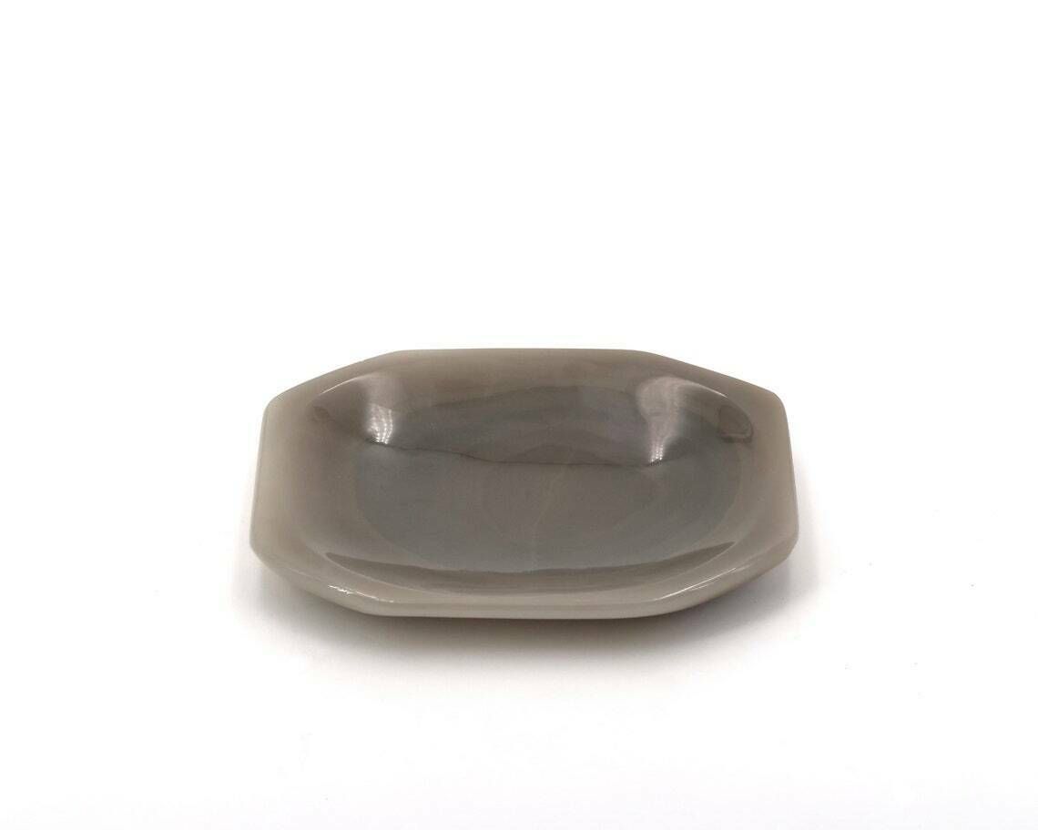 Grey Agate Stone Ring Dish, 1970s / Brown Grey, Carved Stone, Boho Chic, Folk, Bohemian, Bowl, Ashtray photo furniture
