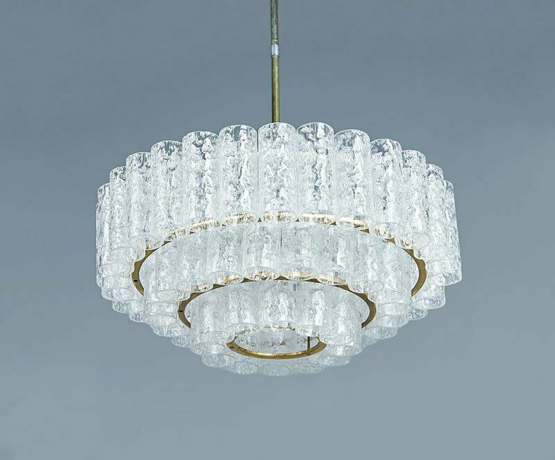 Glass And Brass Chandelier From Doria Leuchten 1960s