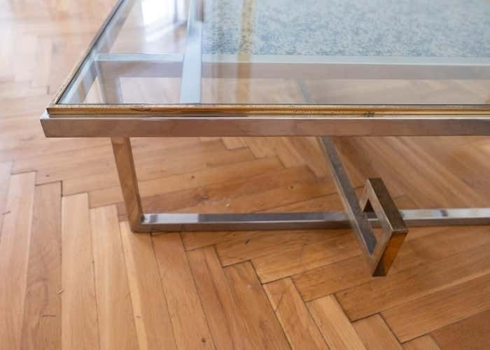 Mid Century Modern Brass Chrome Glass Marble Coffee Table, Italy 1970s photo 1873.0