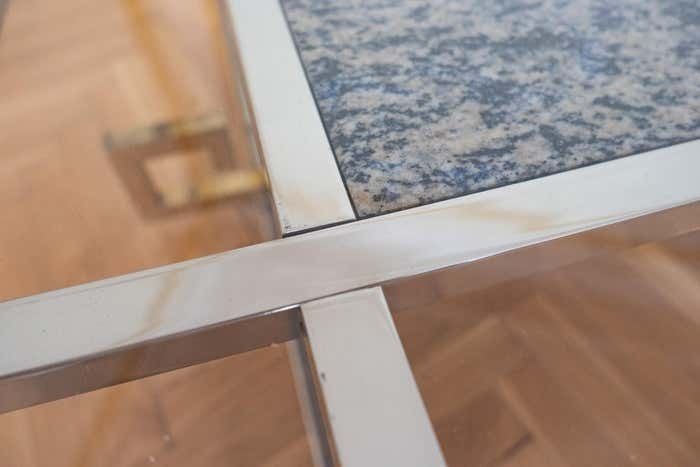 photo furniture Mid Century Modern Brass Chrome Glass Marble Coffee Table, Italy 1970s