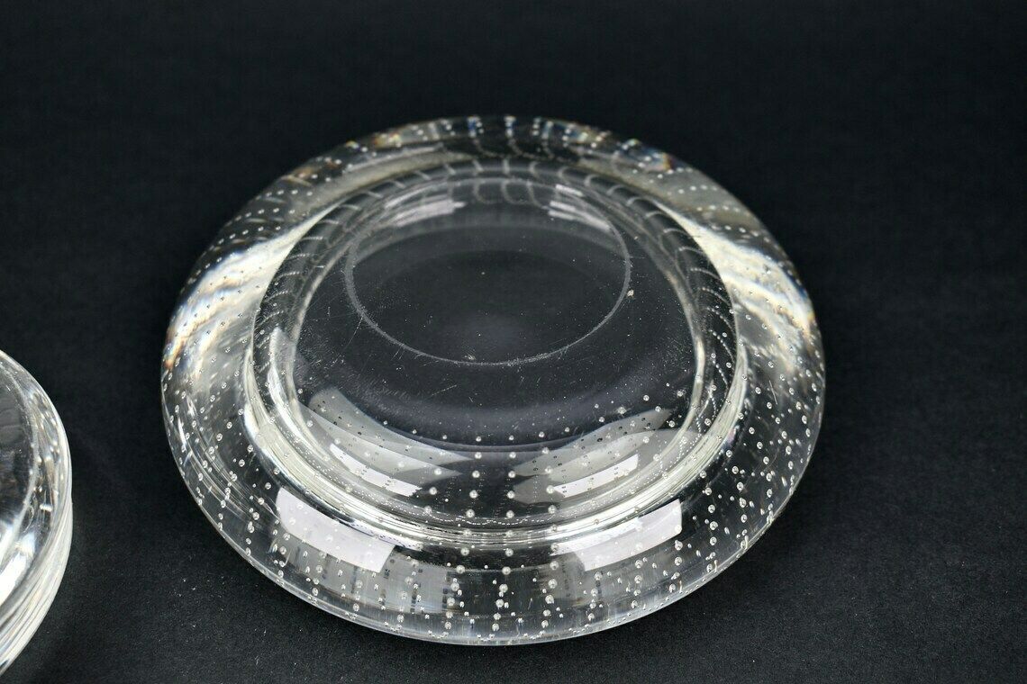 Mid Century Bullicante Vanity Set By A.D. Copier For Glasfabriek Leerdam Crystal "Spijker" Ring Holder Powder Box Vase  Murano Seguso photo buy