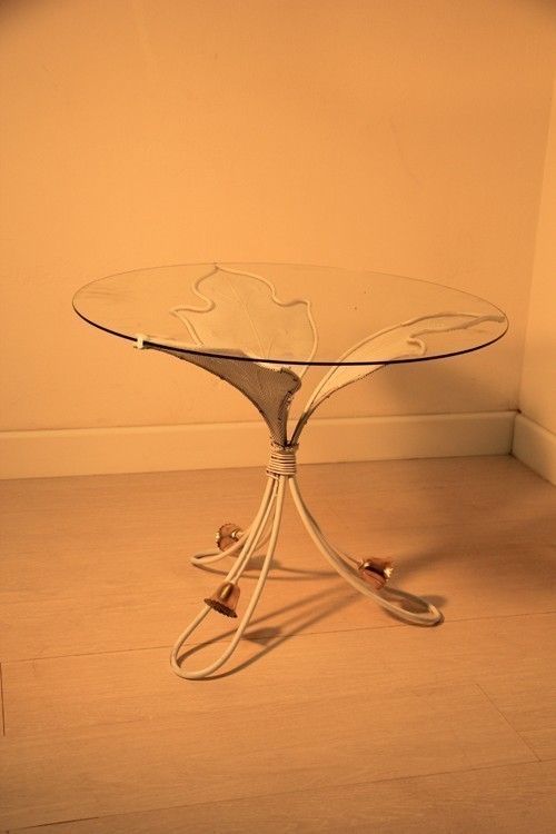 Coffee Table Italian Pierced Metal And Round Glass 1950 Mid Century Modern  photo furniture