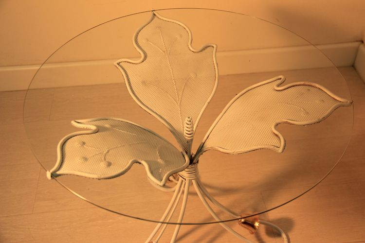 Coffee Table Italian Pierced Metal And Round Glass 1950 Mid Century Modern  photo buy