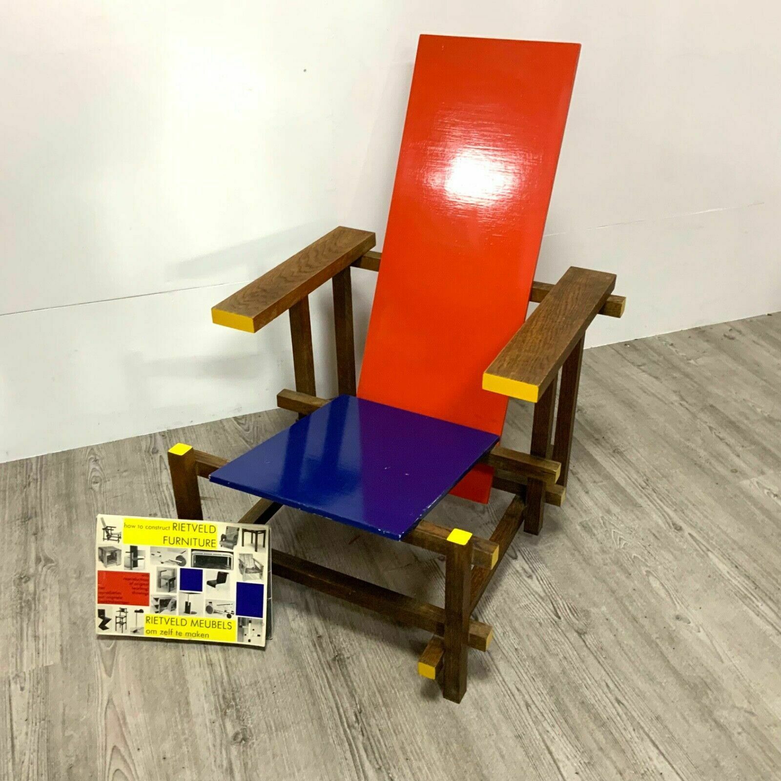 Vintage Reproduction Gerrit Rietveld Style Red And Blue Chair 1980s photo for sale