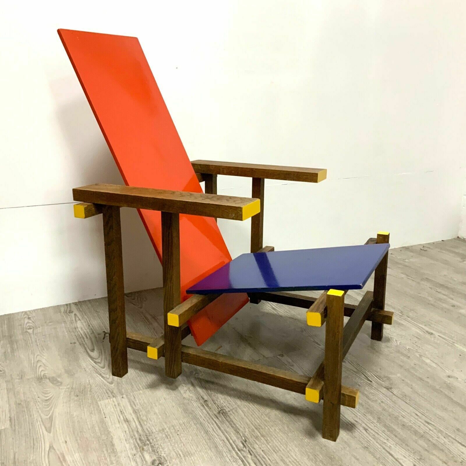 Vintage Reproduction Gerrit Rietveld Style Red And Blue Chair 1980s photo vinterior