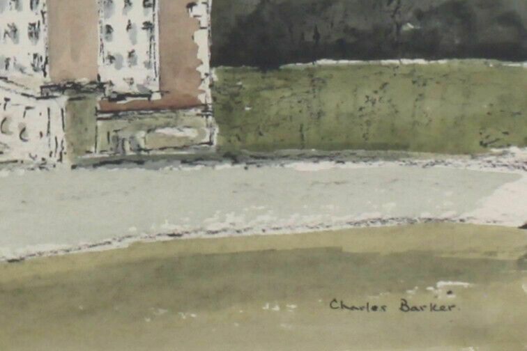 Watercolour By Charles Barker. Country House With Dutch Facade photo for sale