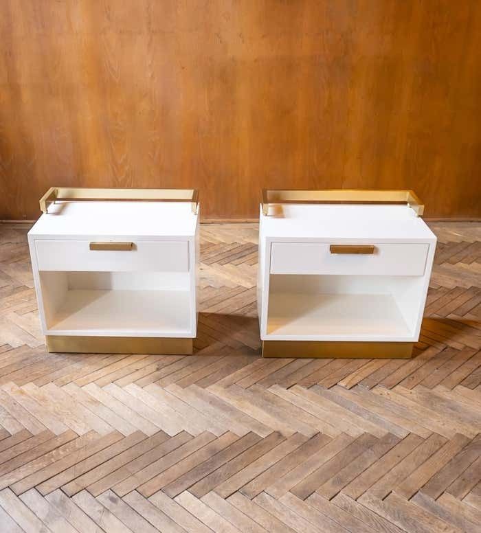 Pair Of White And Gold Bedside Tables By Luciano Frigerio, Italy 1970 photo Furniture