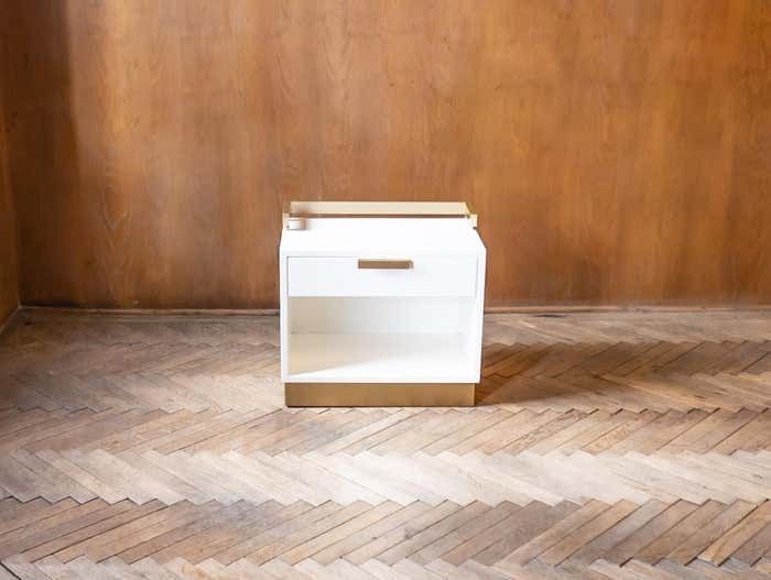 Pair Of White And Gold Bedside Tables By Luciano Frigerio, Italy 1970 photo vinterior