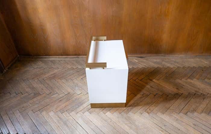 Pair Of White And Gold Bedside Tables By Luciano Frigerio, Italy 1970 photo buy