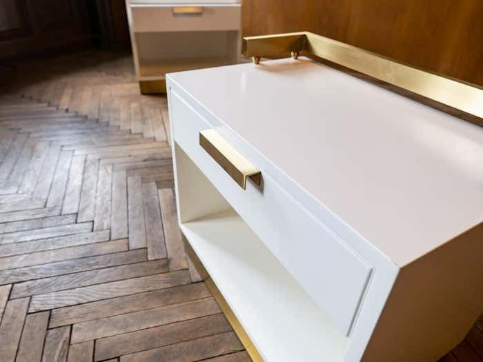 Pair Of White And Gold Bedside Tables By Luciano Frigerio, Italy 1970 photo vintage
