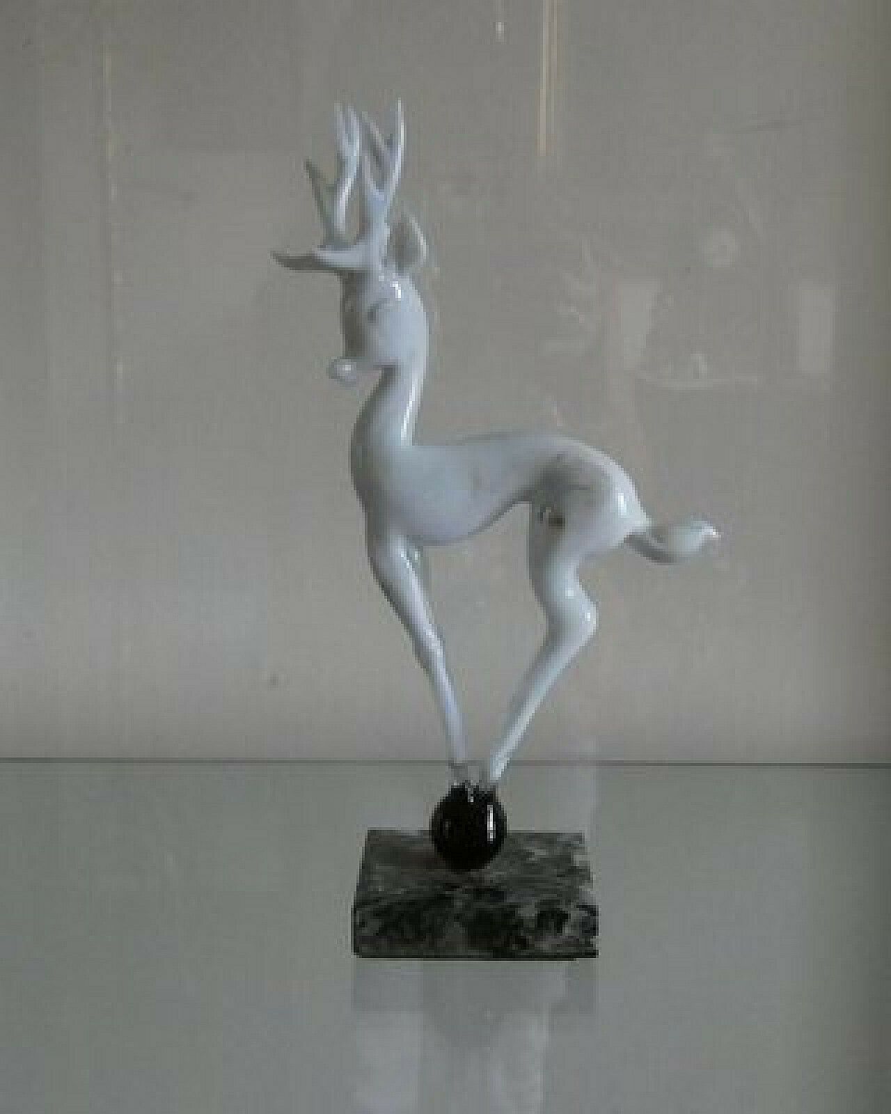 Glass Deer Sculpture On Sphere With Marble Base By Istvan Komaromy, 1950s photo furniture