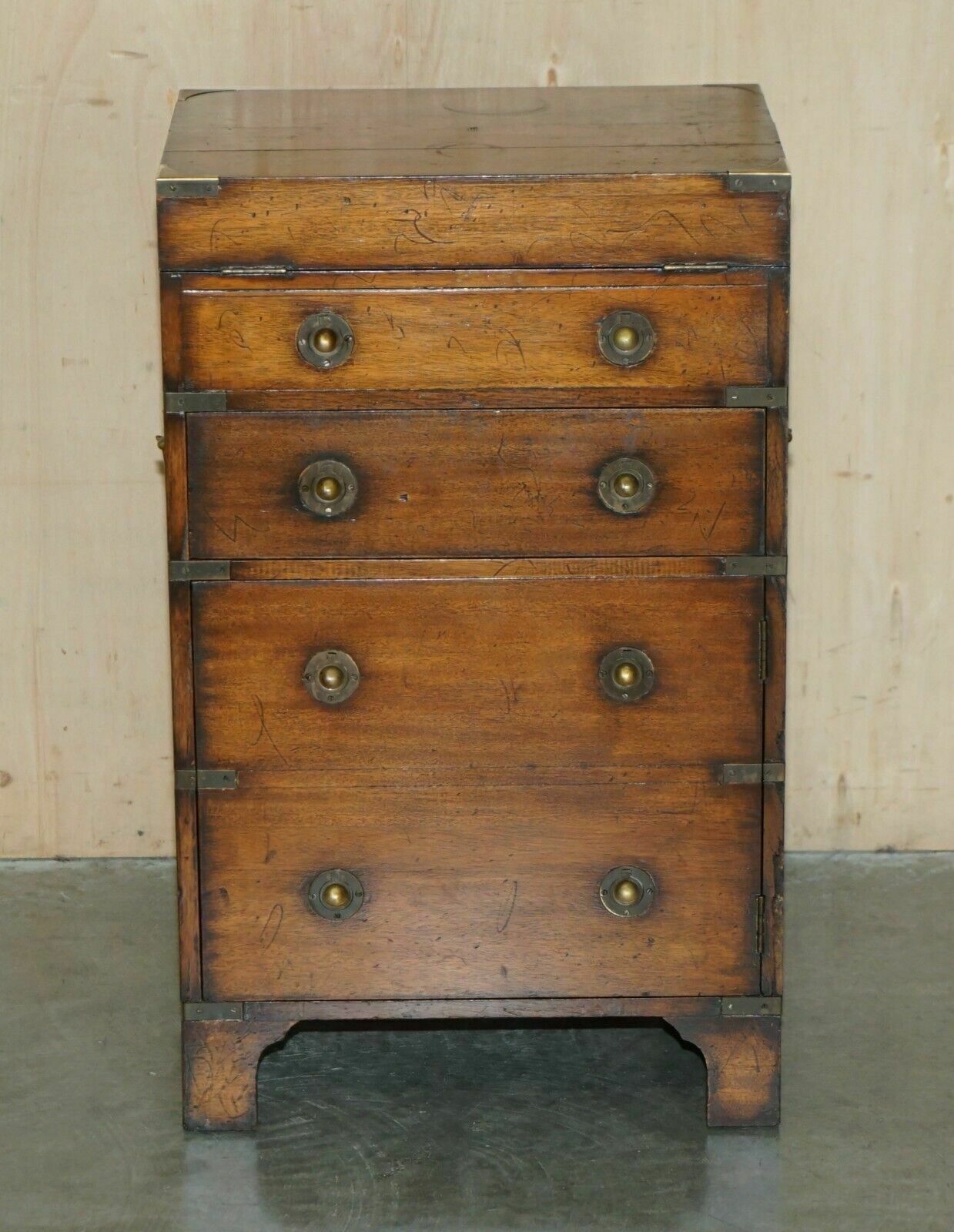 Fine Harrods London Kennedy Chest Of Drawers Brown Leather Writing Slope Desk photo for sale