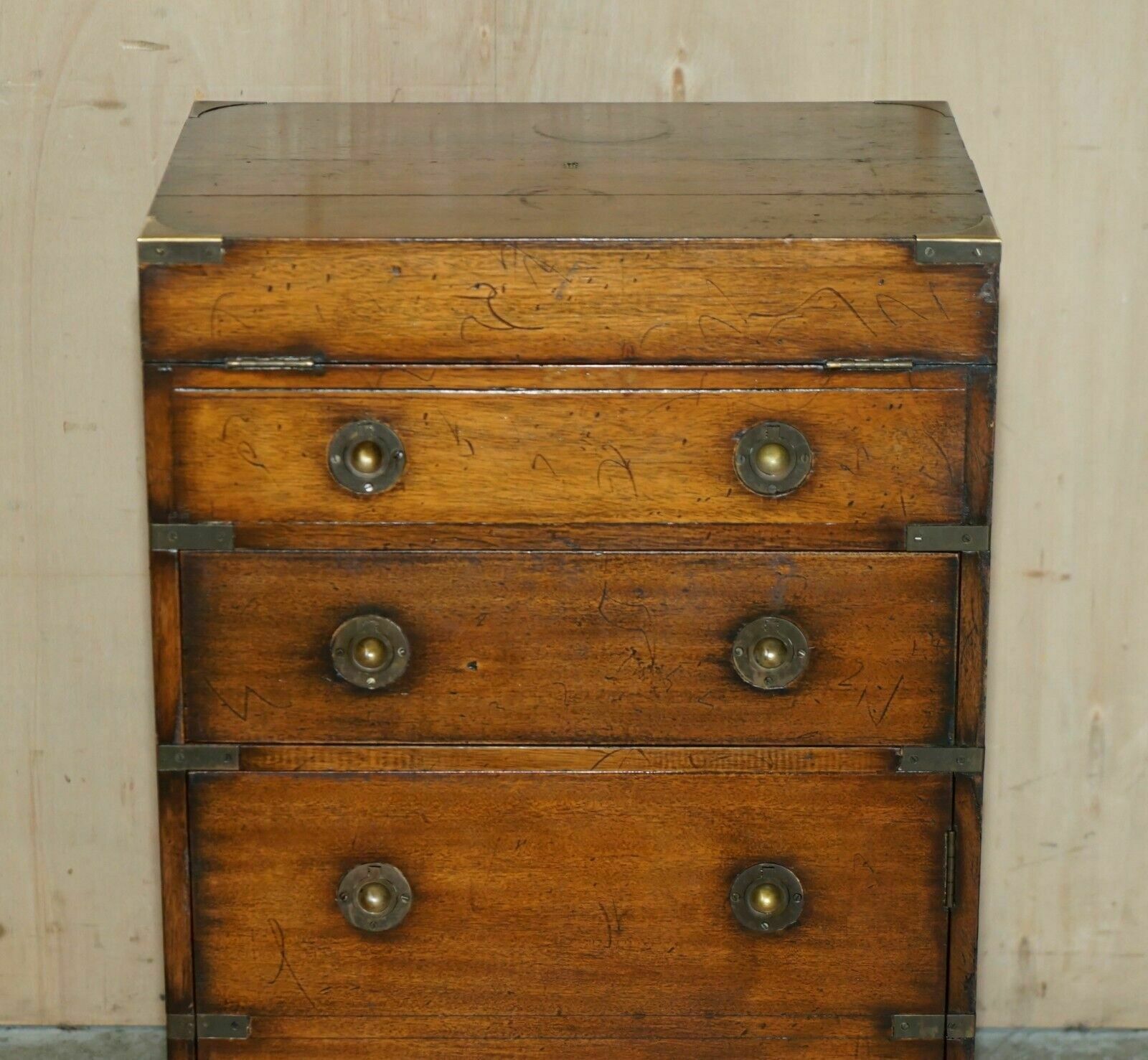 Fine Harrods London Kennedy Chest Of Drawers Brown Leather Writing Slope Desk photo Furniture