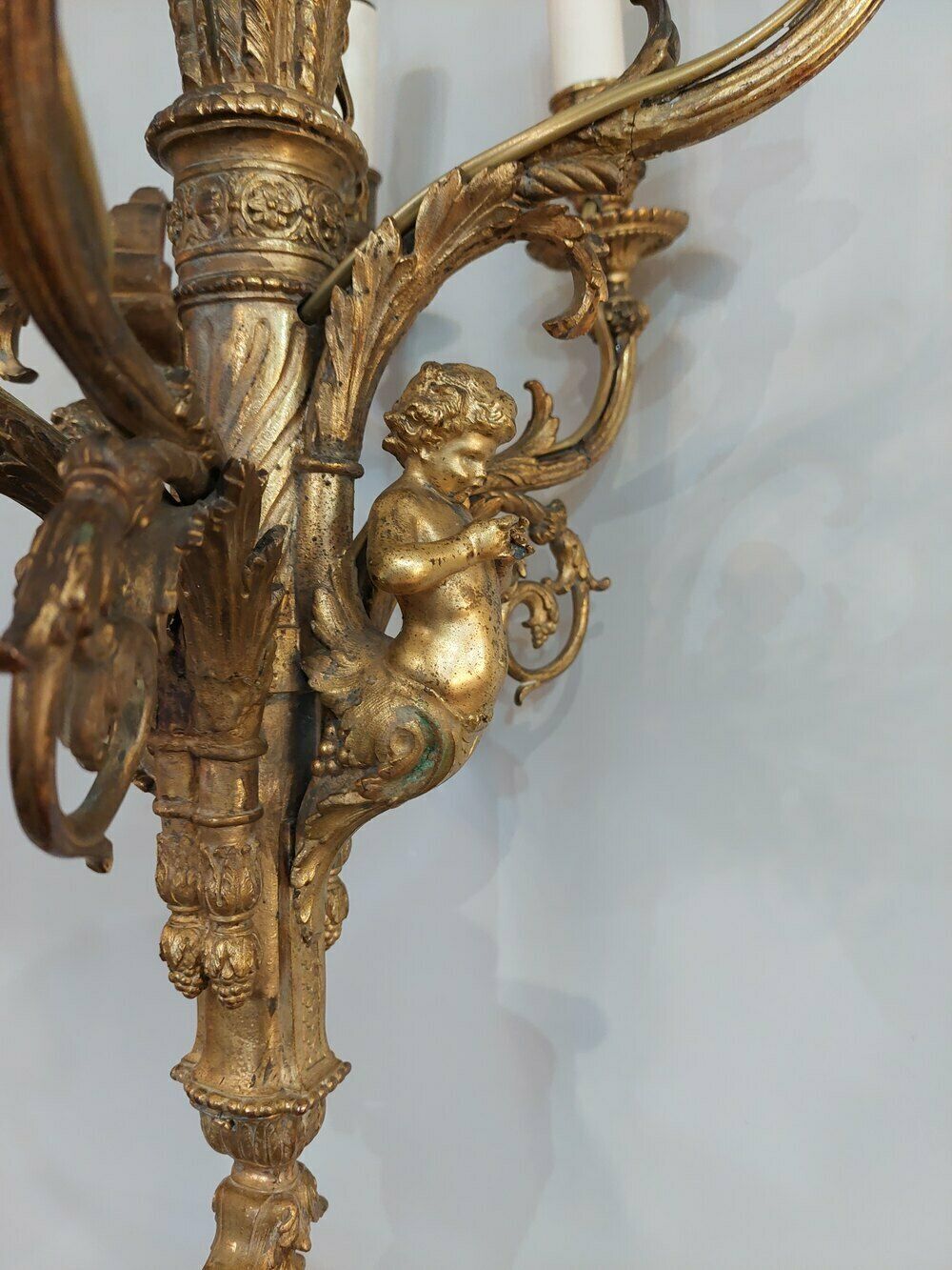 Early 20thc 6 Arm Gilt Metal Chandelier photo for sale