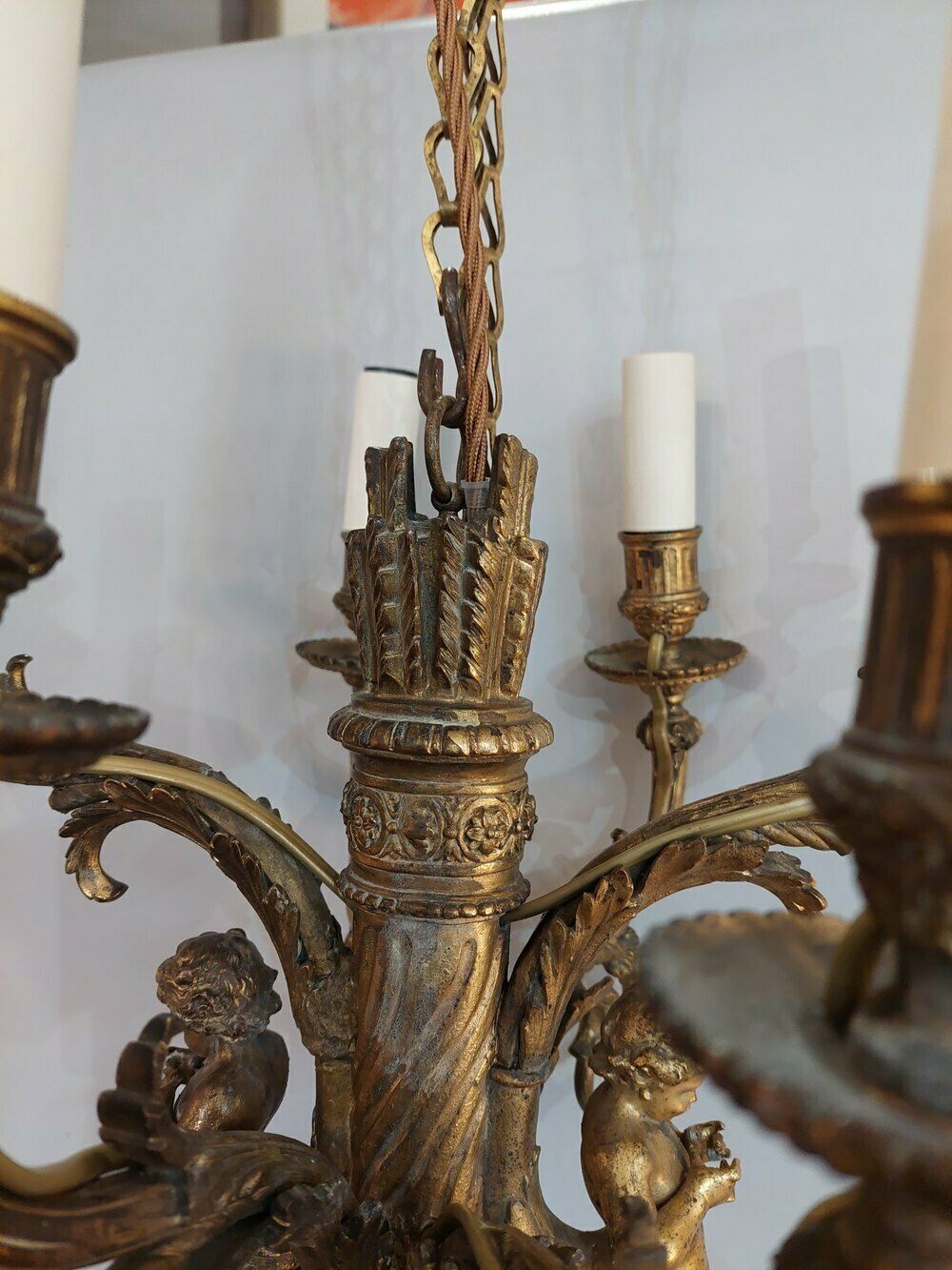 Early 20thc 6 Arm Gilt Metal Chandelier photo Lighting
