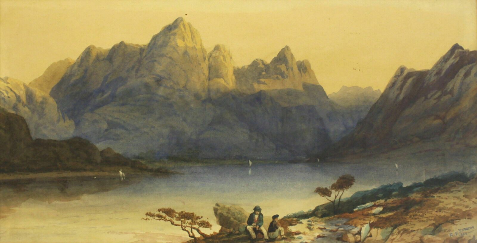 Watercolour By R E Stanton. Sailing Boats In The Lake District photo furniture