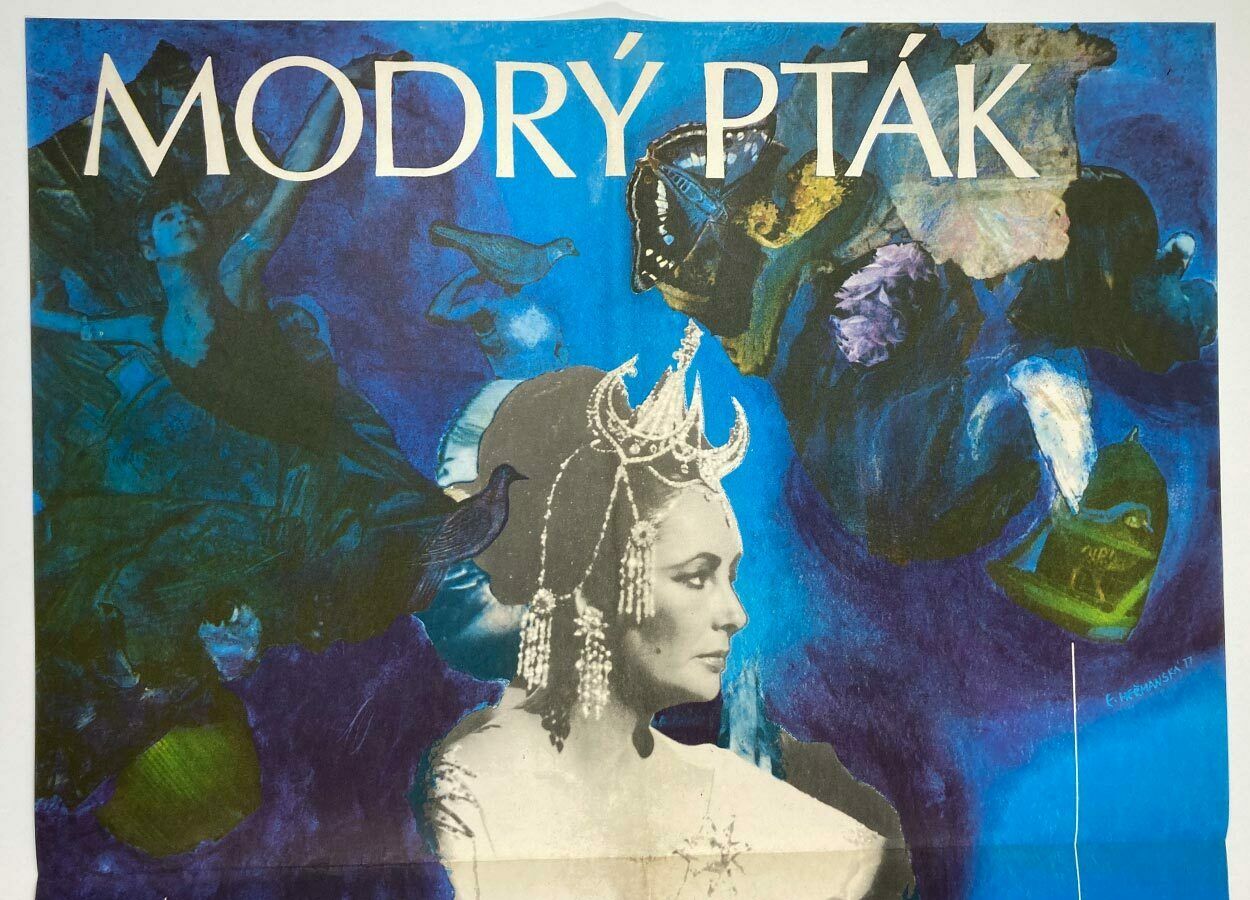photo vinterior Original Film Poster, The Blue Bird, Eva Heřmanská, 1977, Genuine Czech Vintage Print