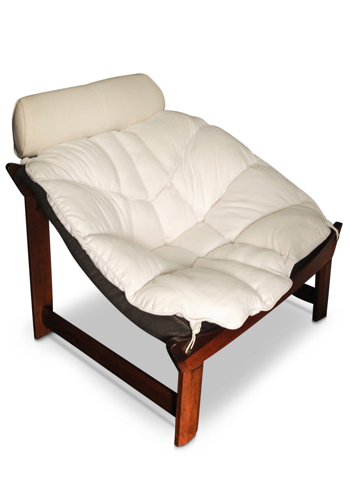 Mid Century Modern Ekornes Rare "Prototype" Teak Lounge Chair With Fitted Headrest   Upholstered In White In Norway 1970's Ol photo furniture