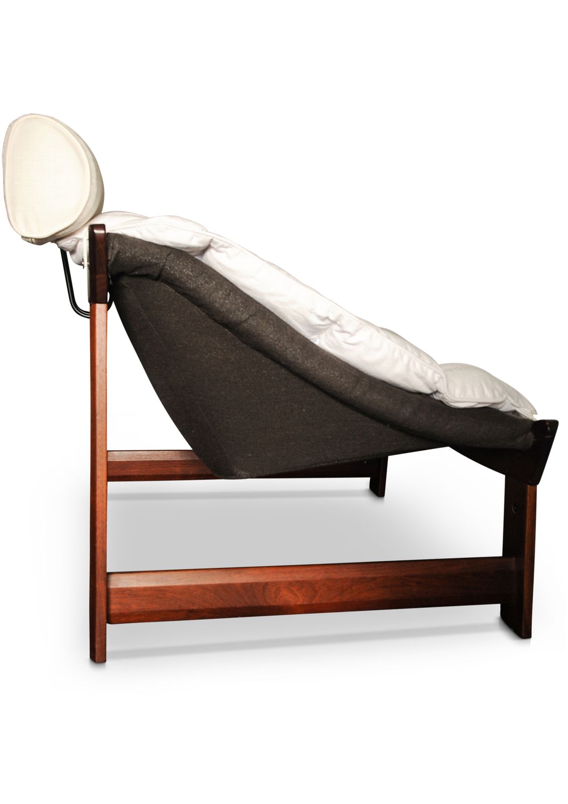 Mid Century Modern Ekornes Rare "Prototype" Teak Lounge Chair With Fitted Headrest   Upholstered In White In Norway 1970's Ol photo vintage